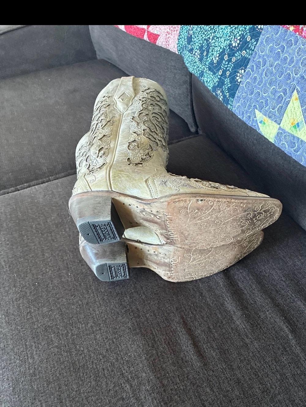 Embellished Cream Western Cowboy Boots - Women's Corral 7 - Picture 7 of 10
